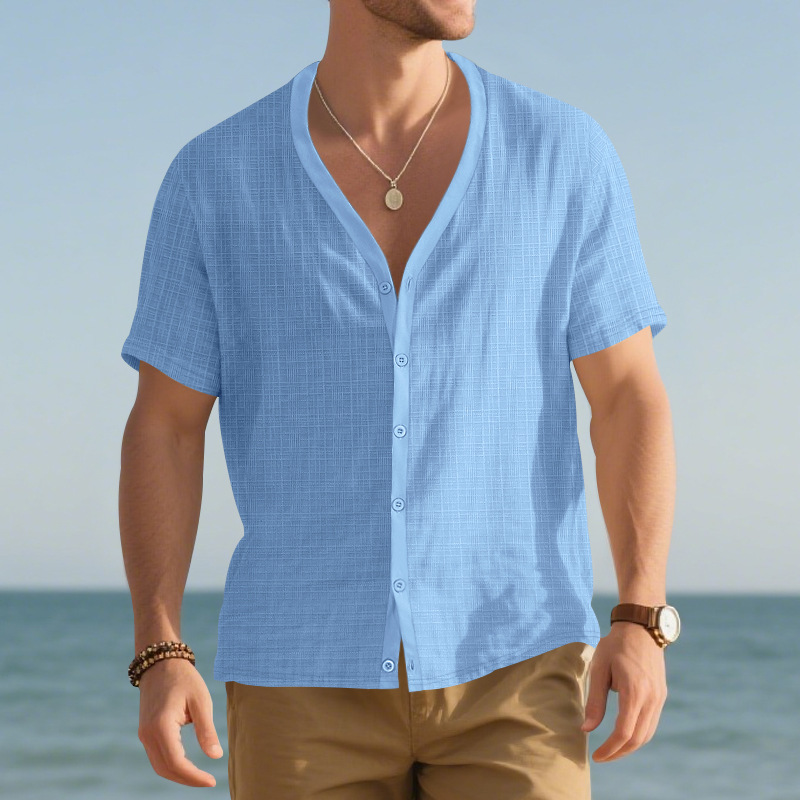 Men's Summer Linen-Like Short Sleeve Button Cardigan – Breathable & Loose Fit