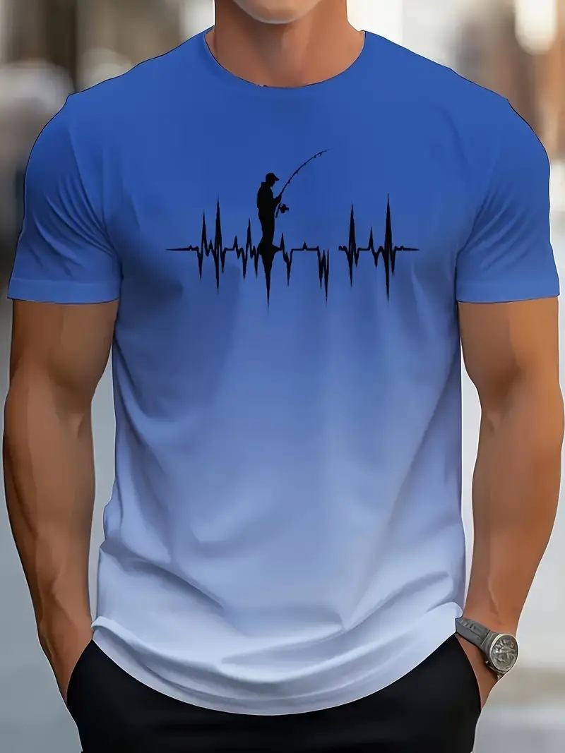 Men's Gradient 3D Print Sports T-Shirt – Summer Fashion Short Sleeve