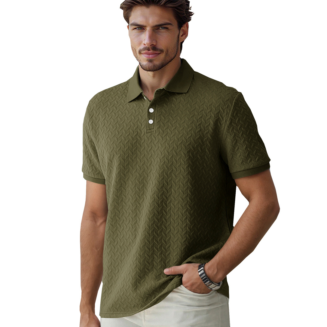 Summer Men's Heavy Jacquard Design Simple Casual Business Loose Polo Short Sleeve