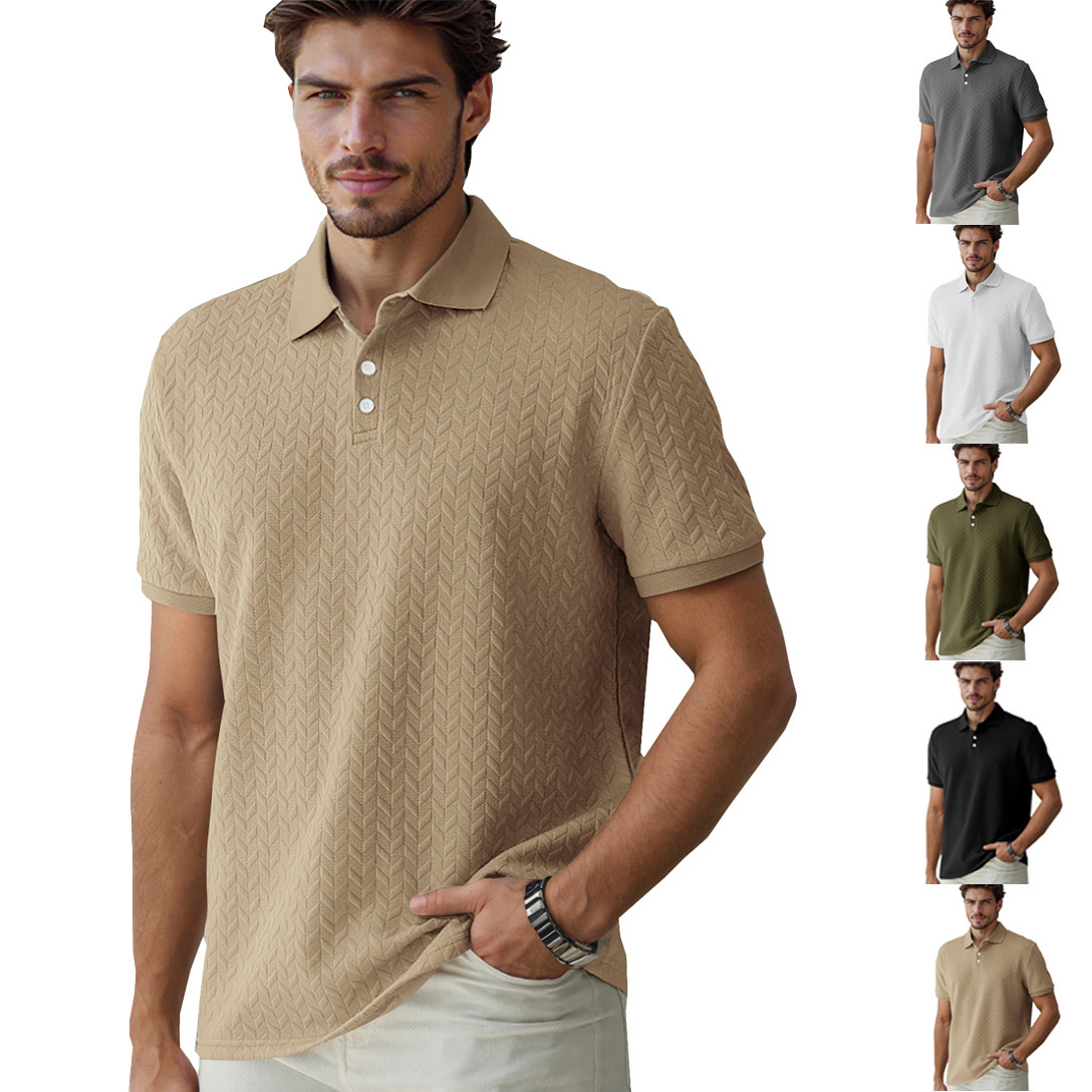 Summer Men's Heavy Jacquard Design Simple Casual Business Loose Polo Short Sleeve