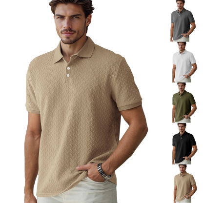 Summer Men's Heavy Jacquard Design Simple Casual Business Loose Polo Short Sleeve