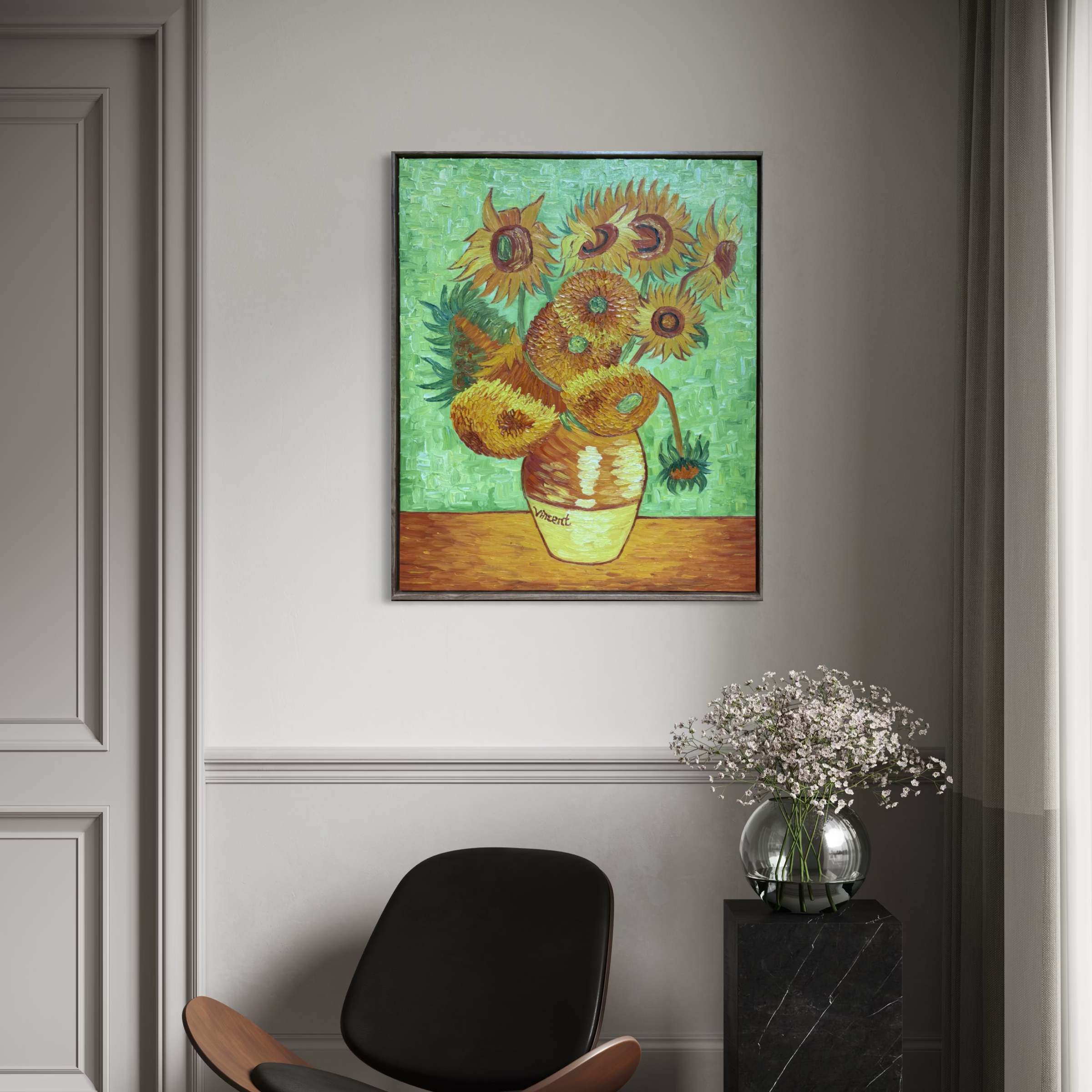 [Reproduction] Vincent Van Gogh – Sunflowers (Turquoise Background)