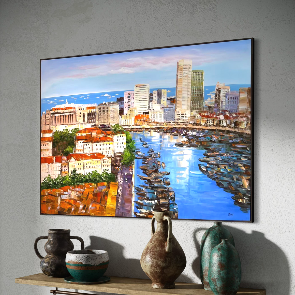 Streets of Singapore: Boat Quay Moorings - 120x90cm