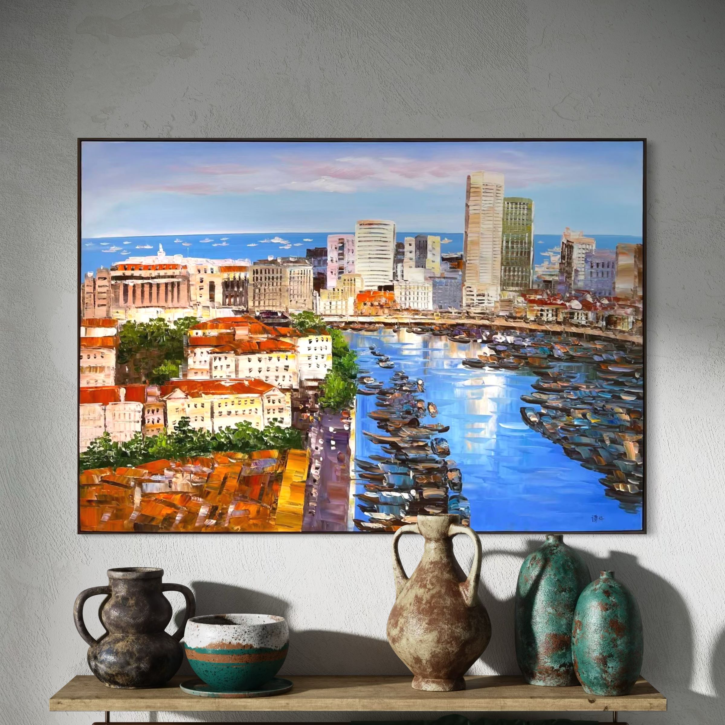 Streets of Singapore: Boat Quay Moorings - 120x90cm