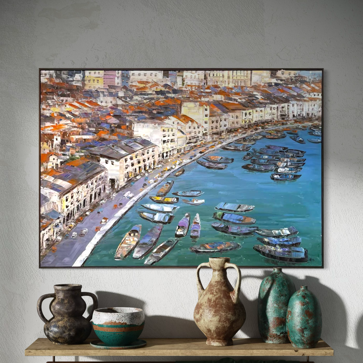 Streets of Singapore: Boat Quay Ride - 120x90cm