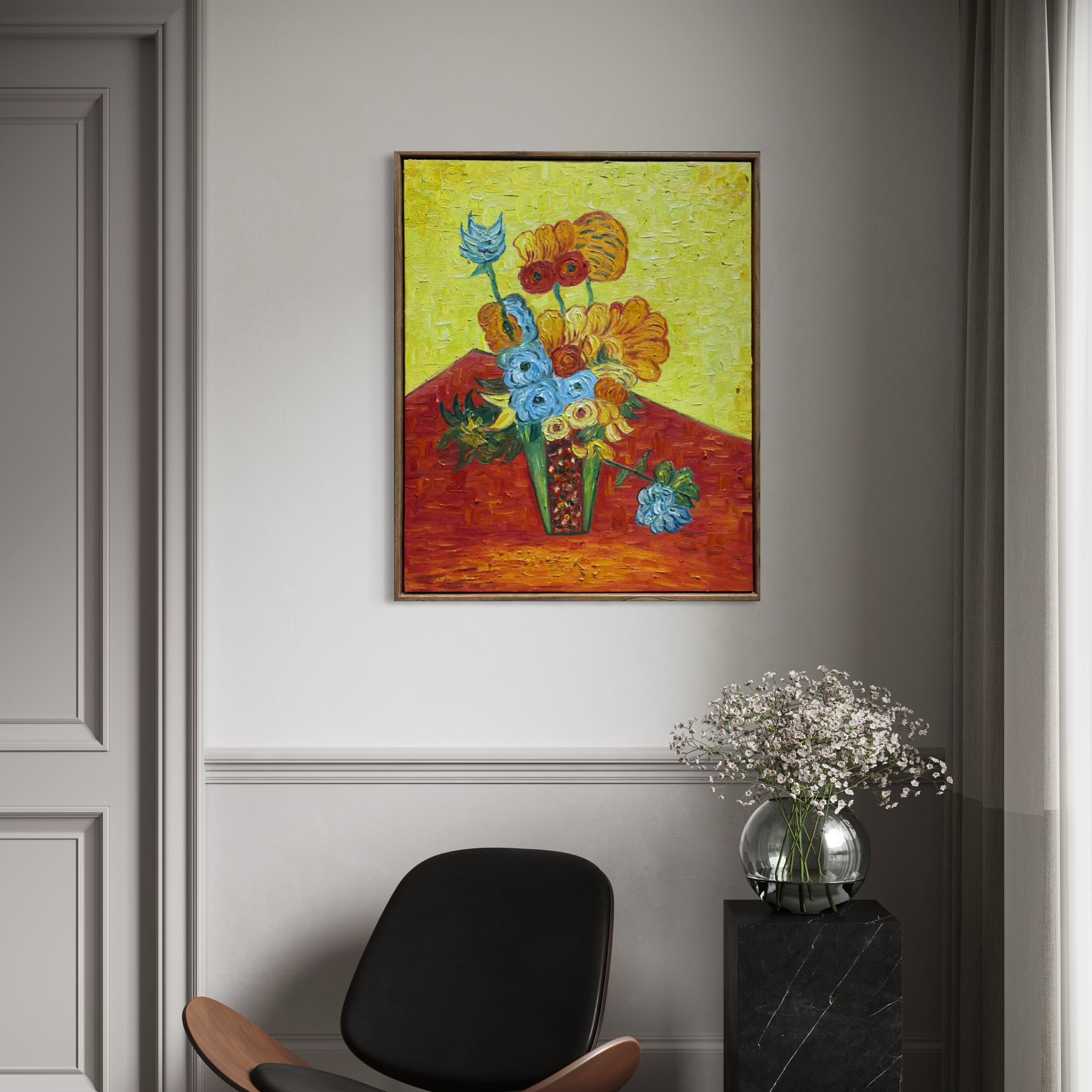 Fiery Bouquet on Crimson Table