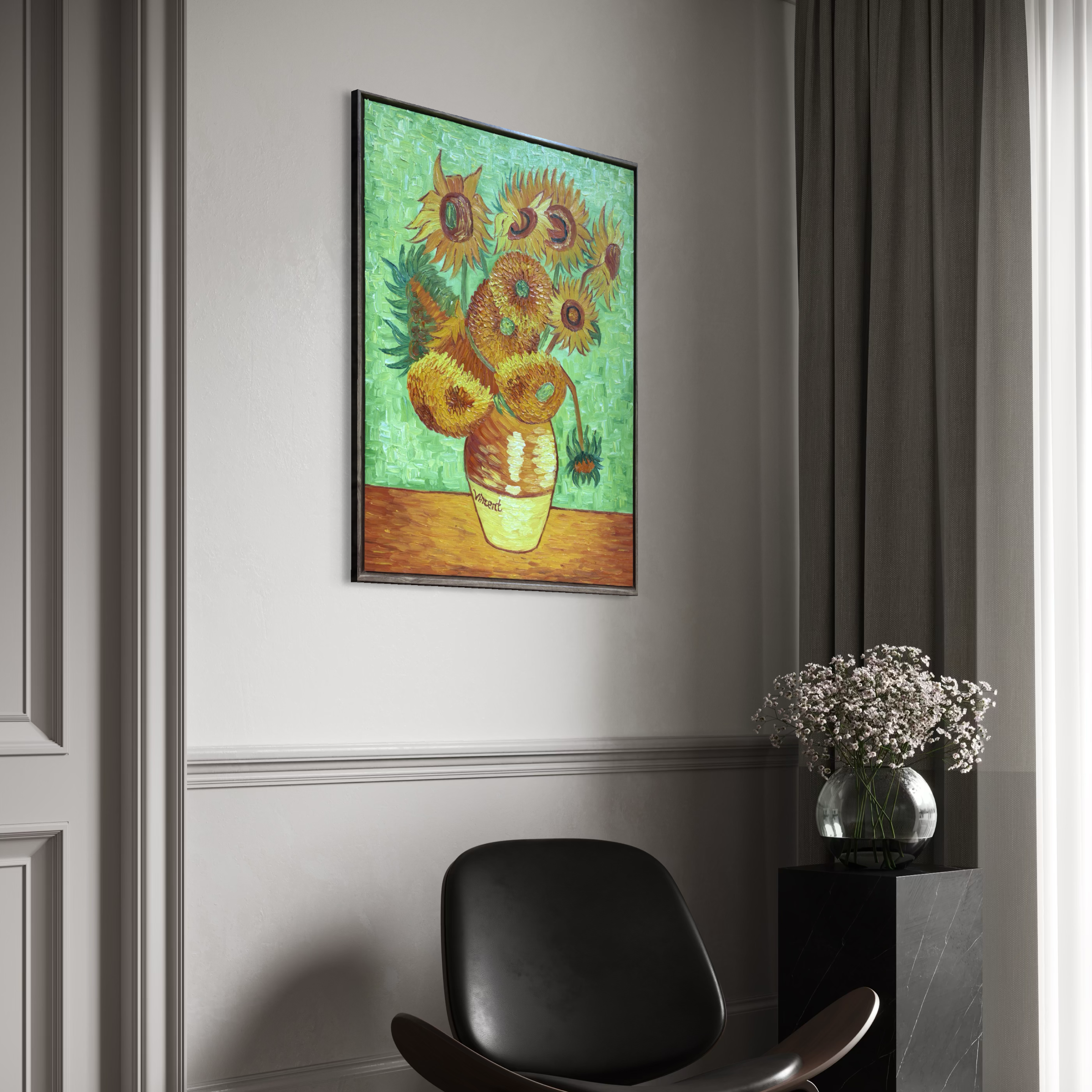 [Reproduction] Vincent Van Gogh – Sunflowers (Turquoise Background)