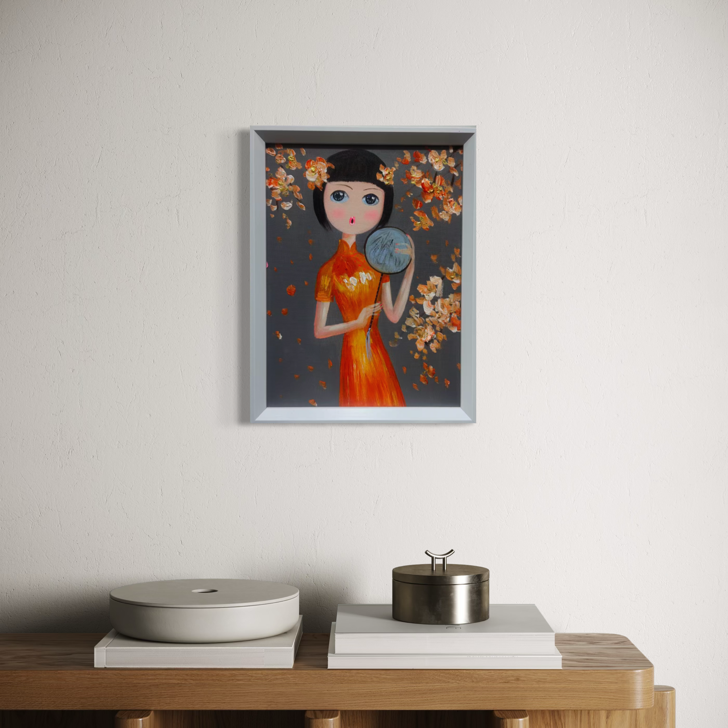 Qipao Muse with Moon Fan