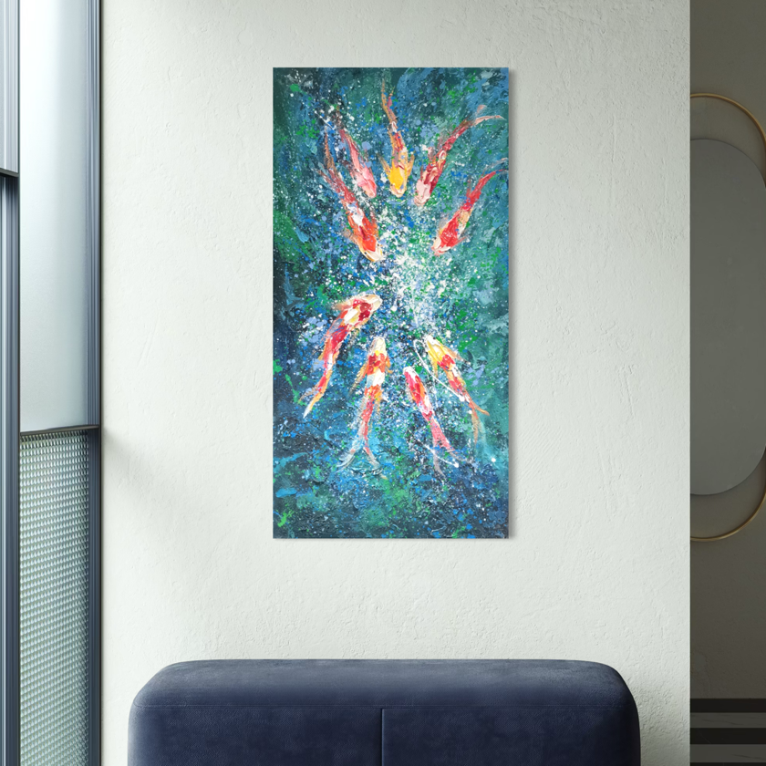 Teal Koi Flowing Fortune