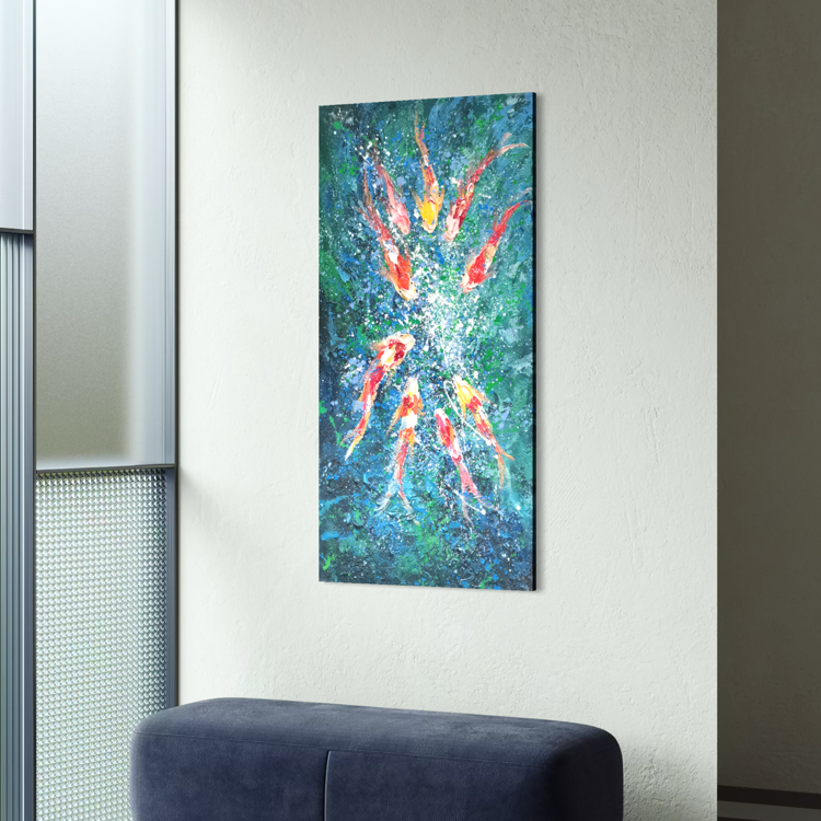Teal Koi Flowing Fortune
