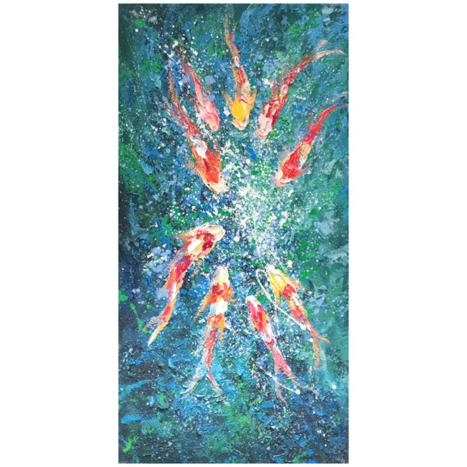 Teal Koi Flowing Fortune
