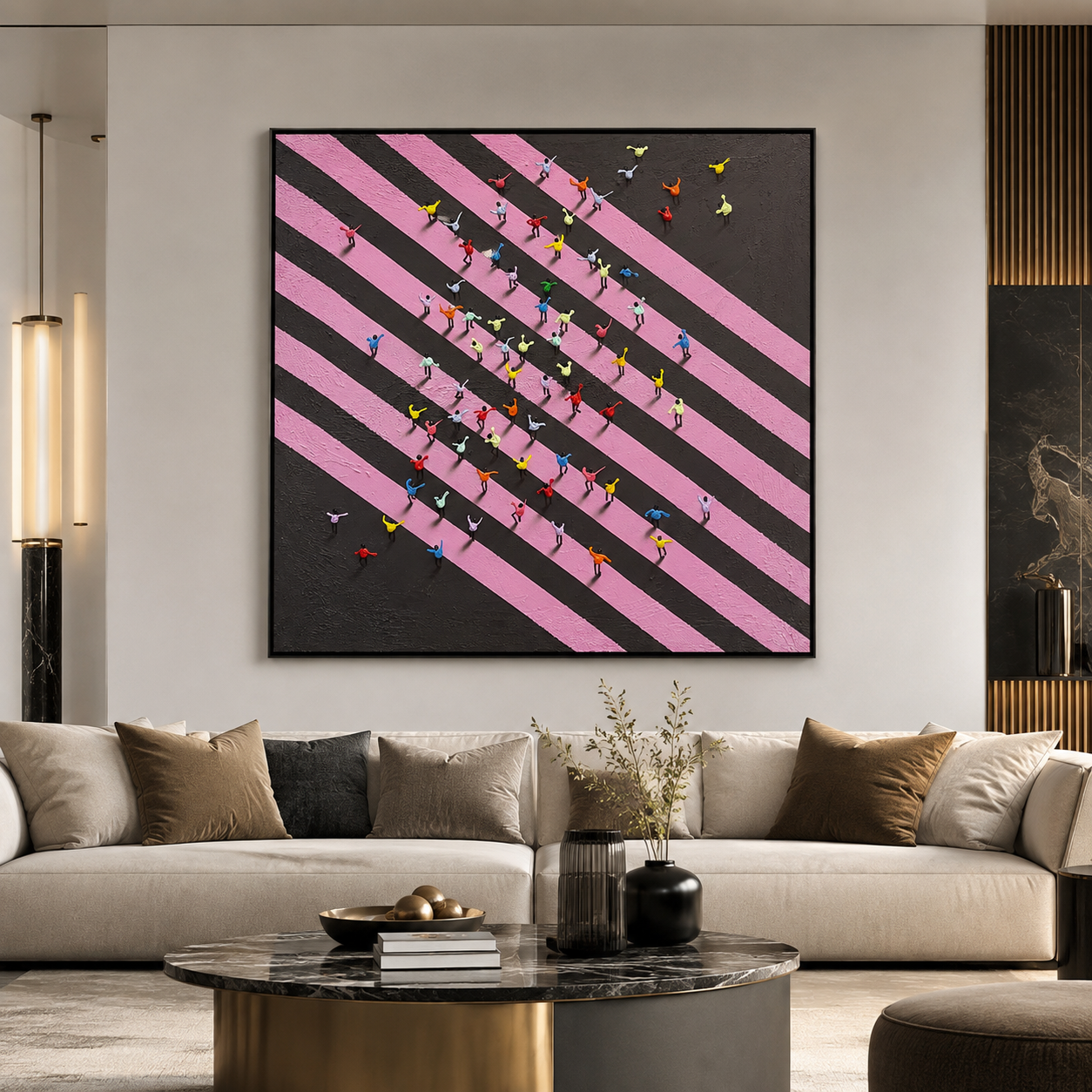 Tiny People: Black-PInk Diagonal Diamond Crowd