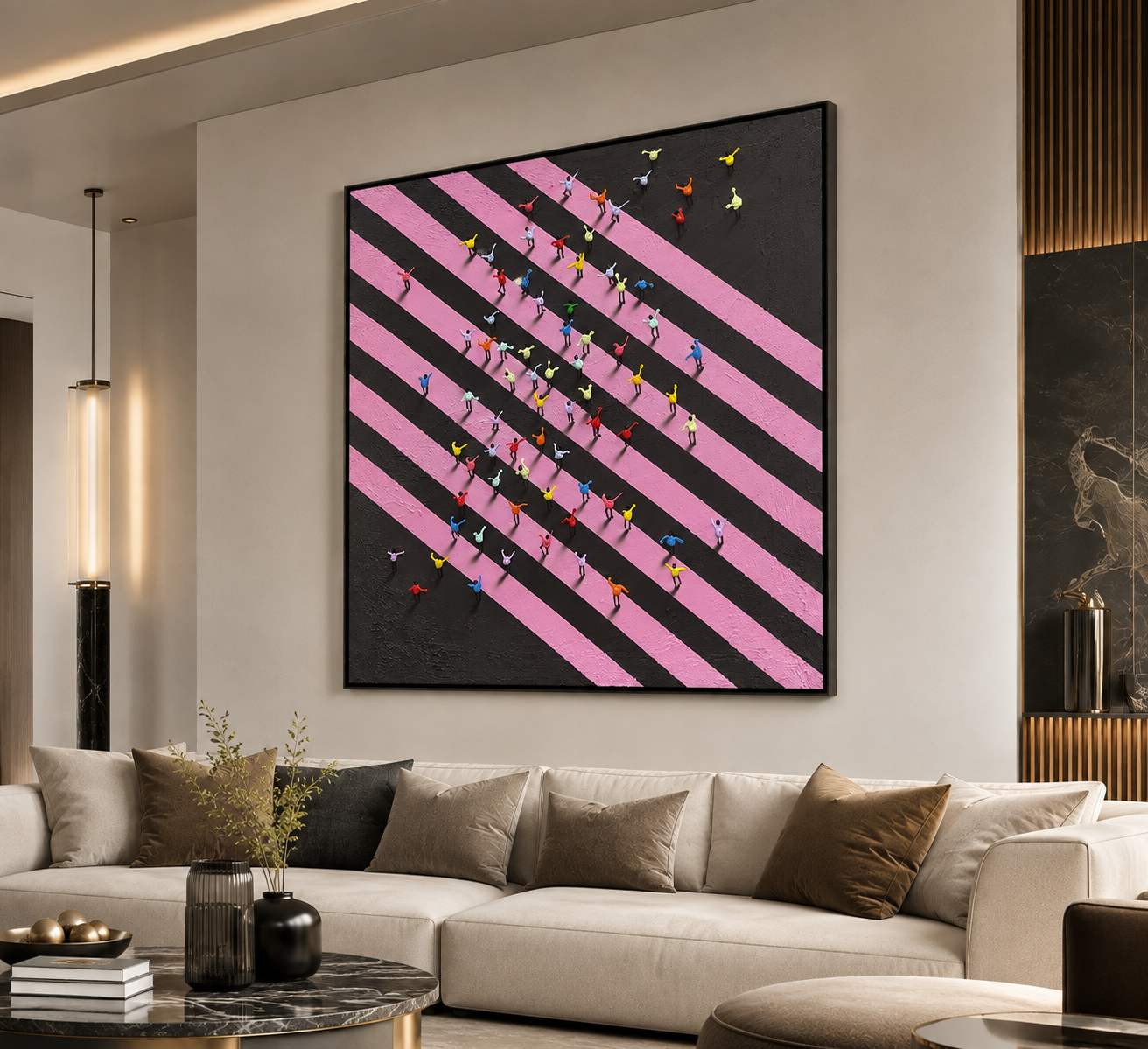 Tiny People: Black-PInk Diagonal Diamond Crowd
