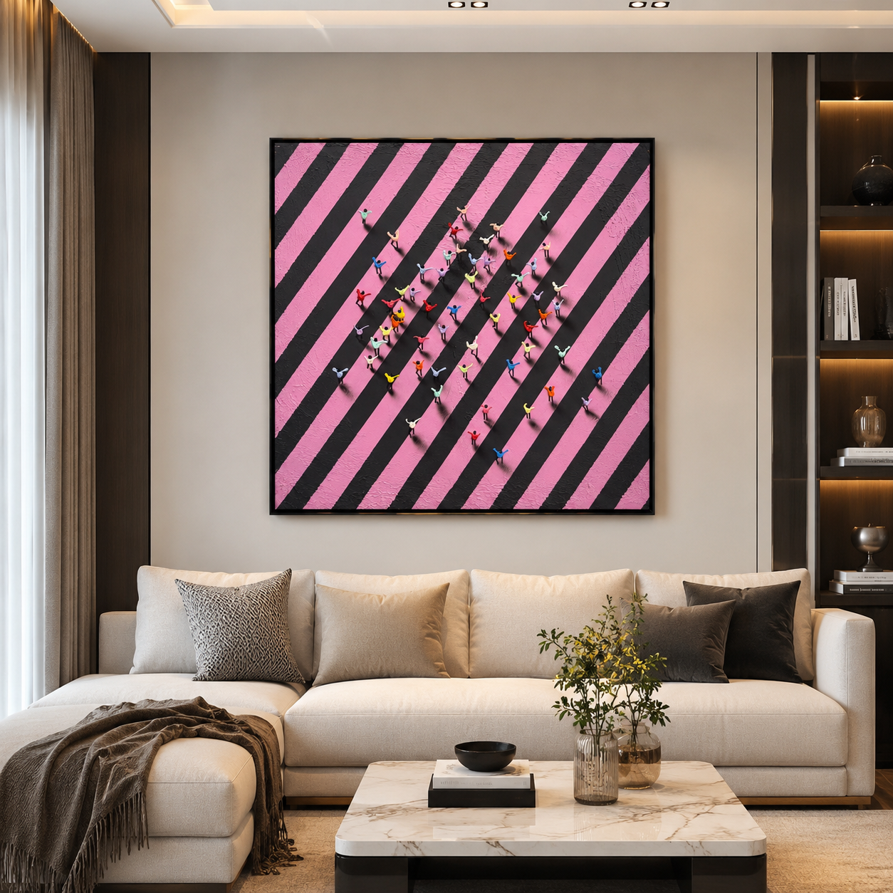 Tiny People: Black-Pink Diagonal Swarm