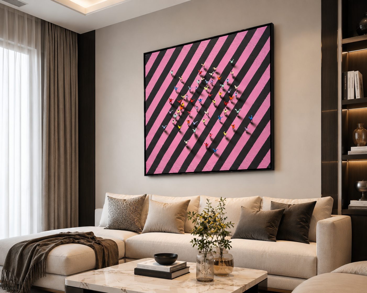 Tiny People: Black-Pink Diagonal Swarm
