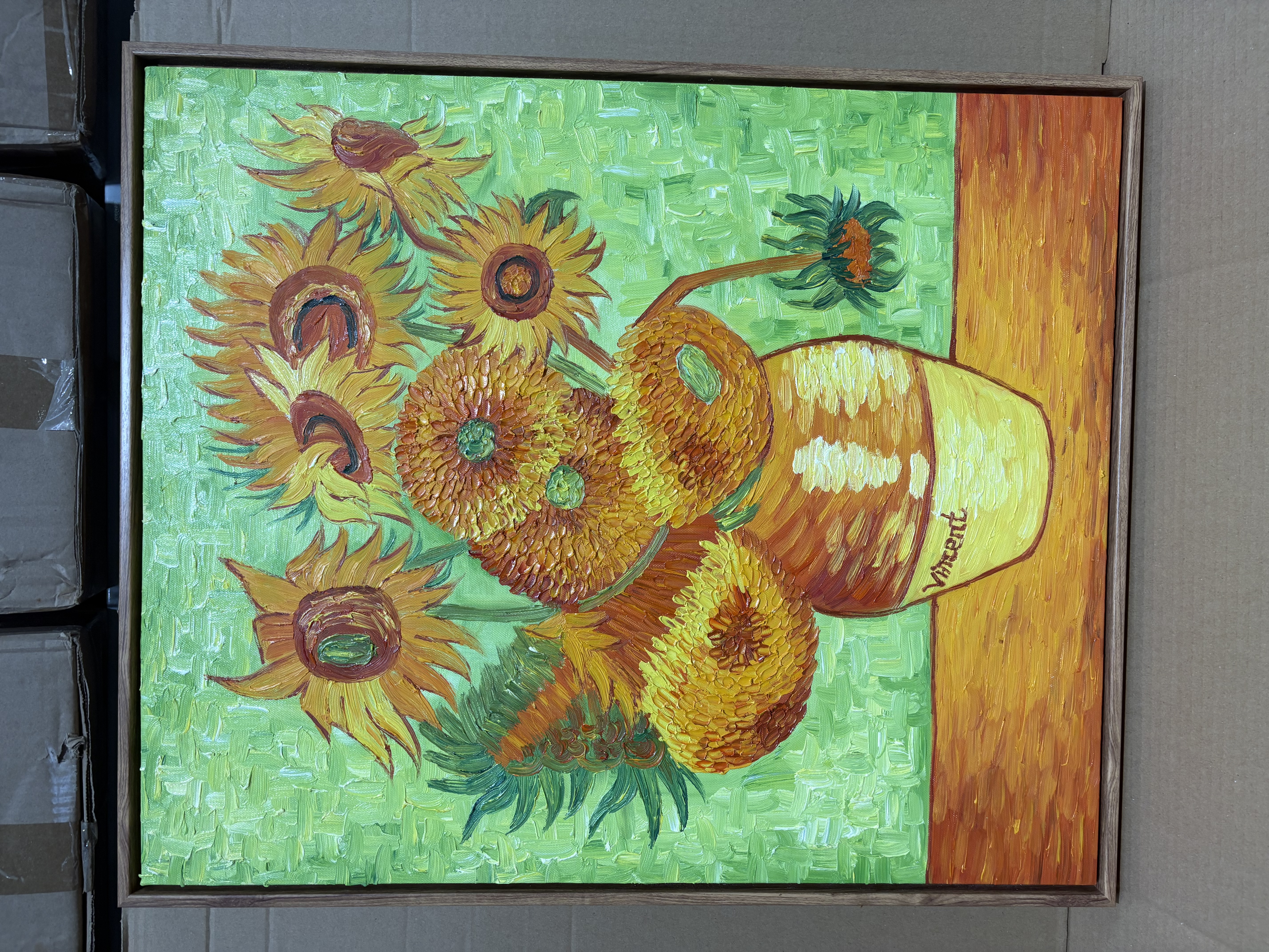 [Reproduction] Vincent Van Gogh – Sunflowers (Turquoise Background)