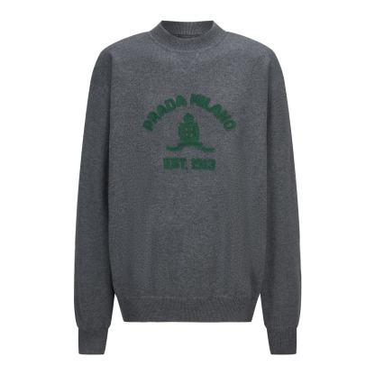 Prada毛巾刺繡針織毛衣灰