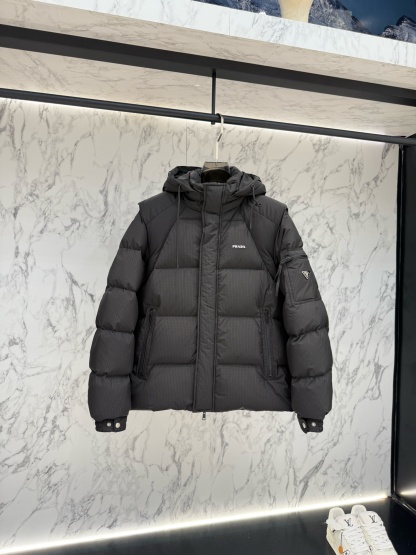 prada普拉達新款提花尼龍羽絨服金屬小標羽絨服