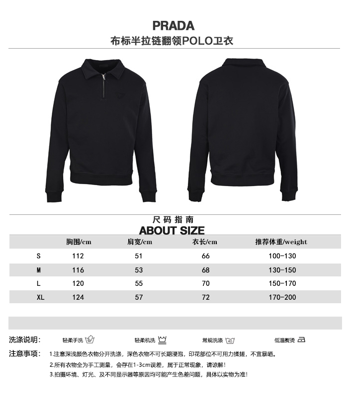 PRADA普拉達PRD 布標半拉鍊翻領POLO衛衣