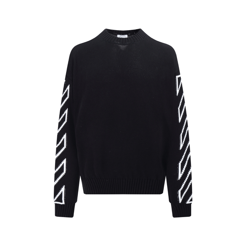 OFF-WHITE OW 箭頭標logon圓領套頭針織毛衣（黑衣服白箭頭）