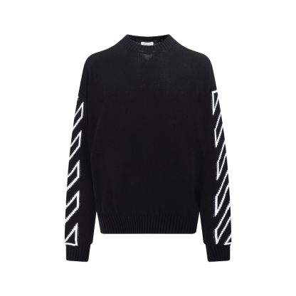 OFF-WHITE OW 箭頭標logon圓領套頭針織毛衣（黑衣服白箭頭）