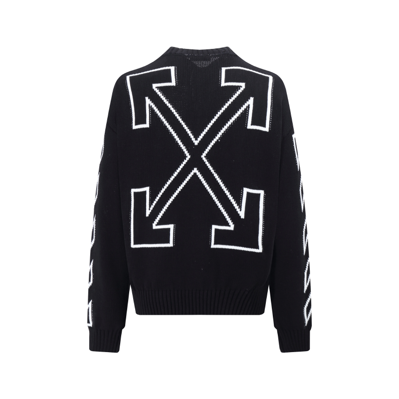 OFF-WHITE OW 箭頭標logon圓領套頭針織毛衣（黑衣服白箭頭）