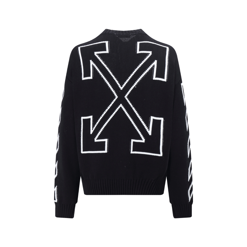 OFF-WHITE OW 箭頭標logon圓領套頭針織毛衣（黑衣服白箭頭）