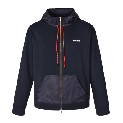 Miu Miu 尼龙拼接拉链连帽衫