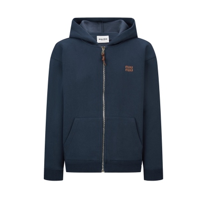 MiuMiu 小皮標刺繡拉鍊連帽外套