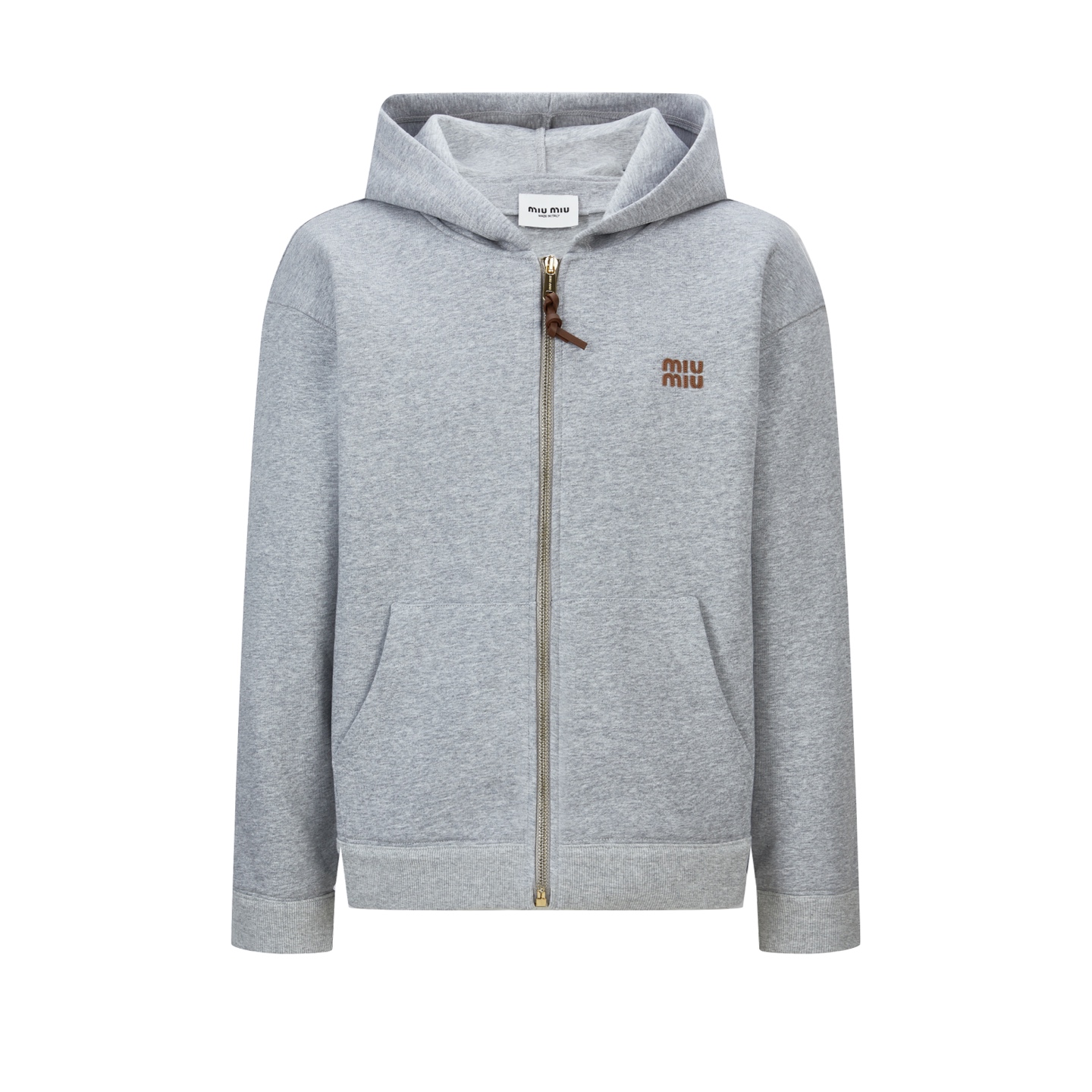 MiuMiu 小皮標刺繡拉鍊連帽外套