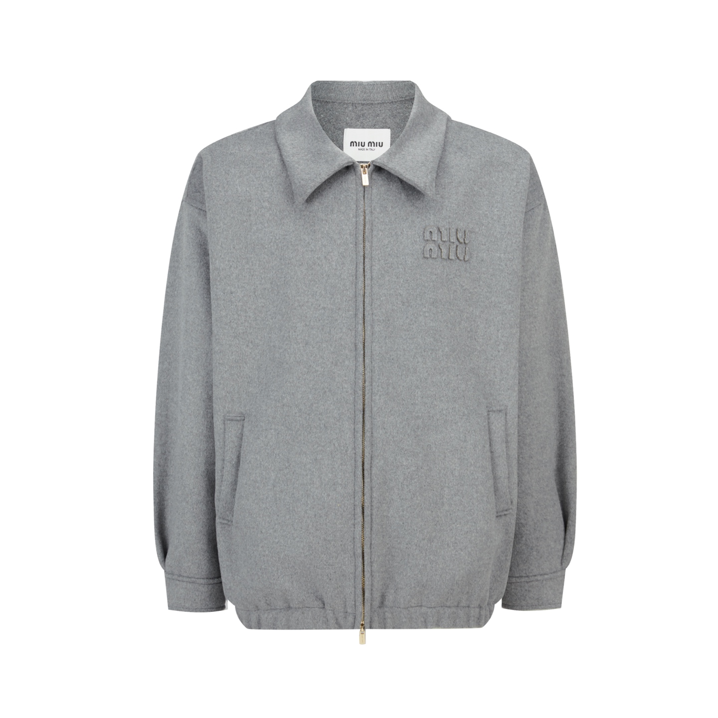 MiuMiu 刺繡標識翻領羊絨拉鍊外套