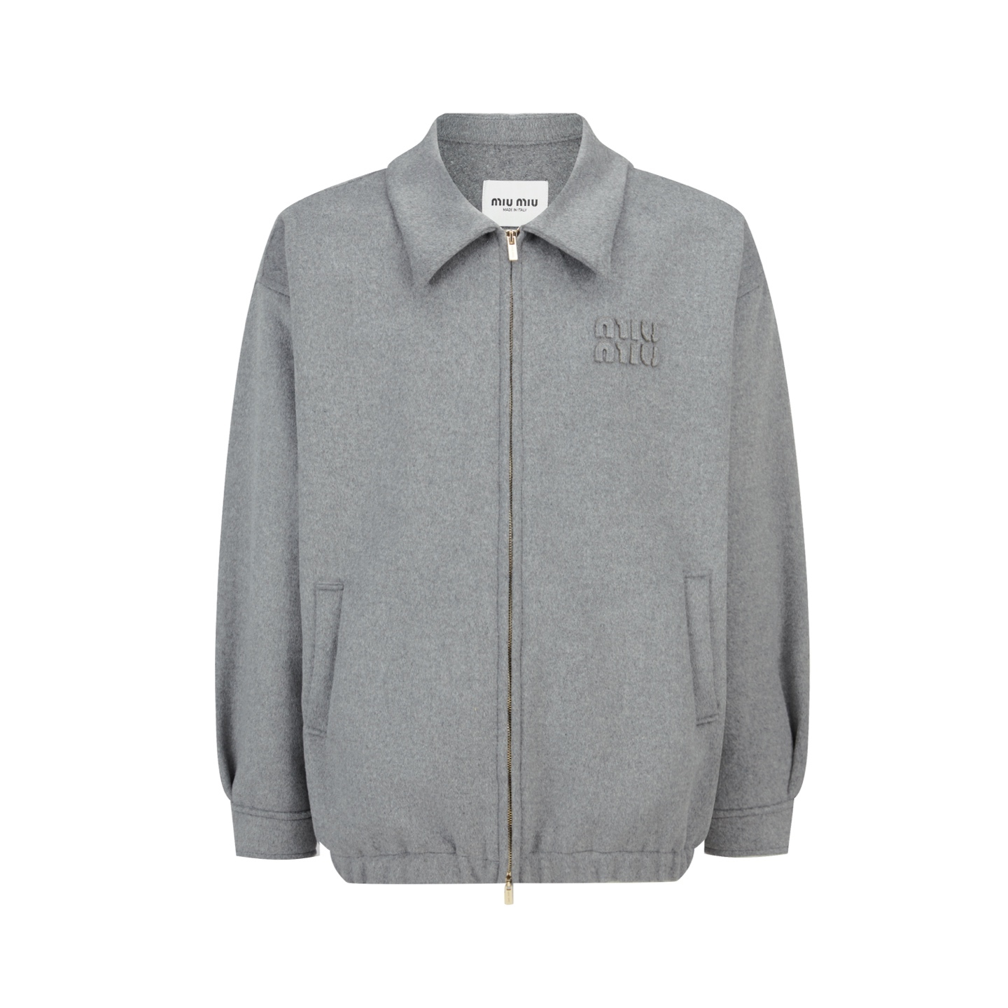 MiuMiu 刺繡標識翻領羊絨拉鍊外套
