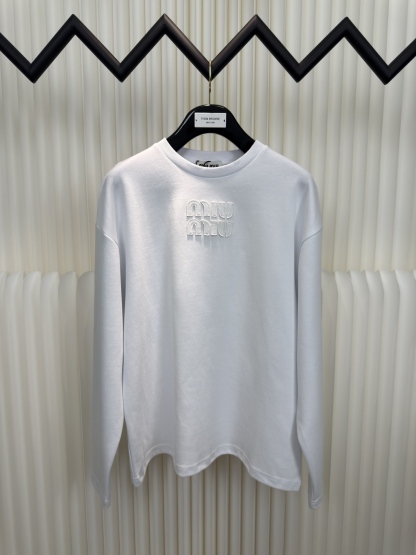 MiuMiu 刺繡燒花徽標長袖上衣