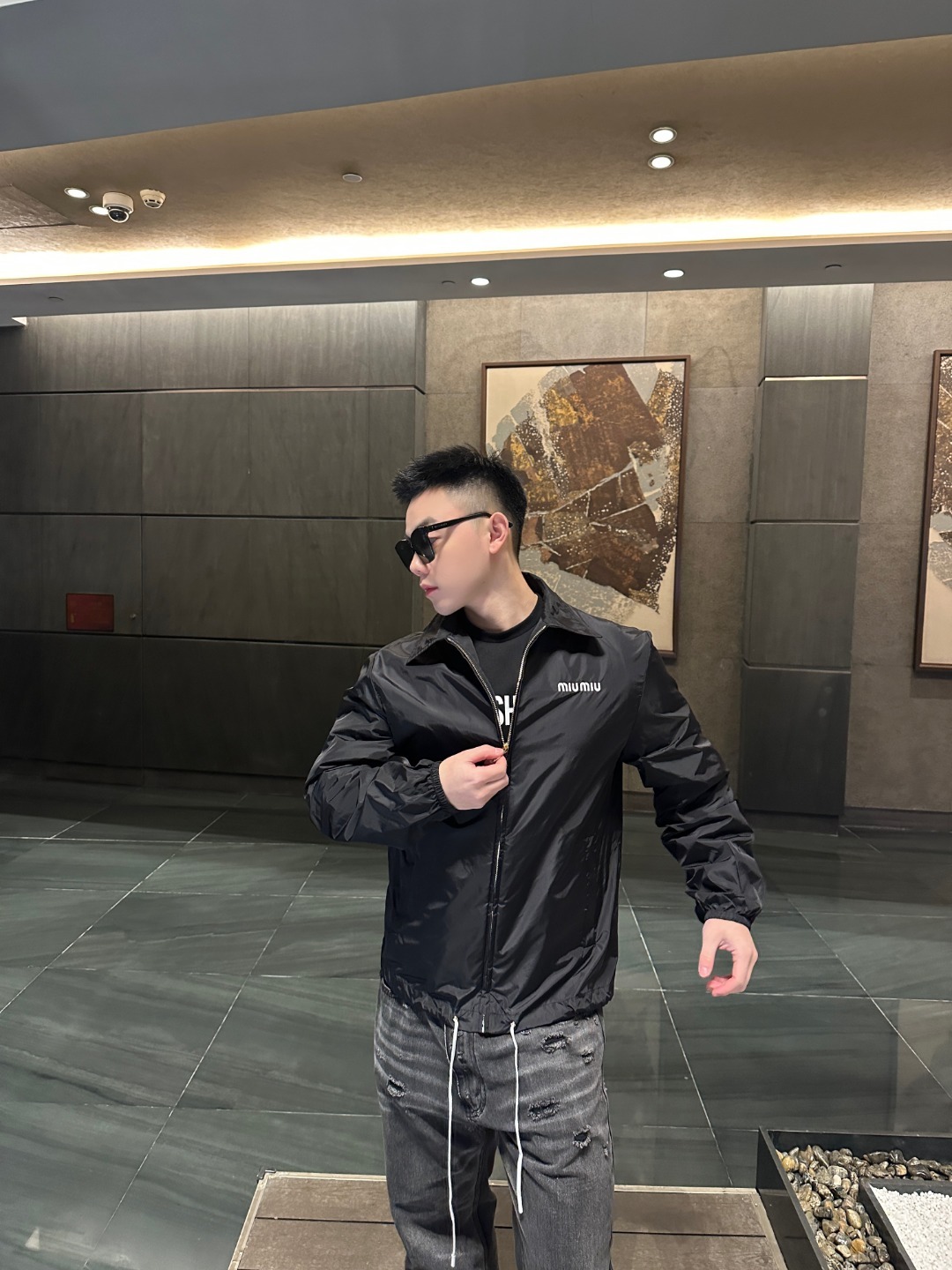 MiuMiu 小 logo 刺繡尼龍夾克