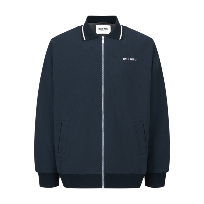MiuMiu 複合珠地翻領拉鍊外套