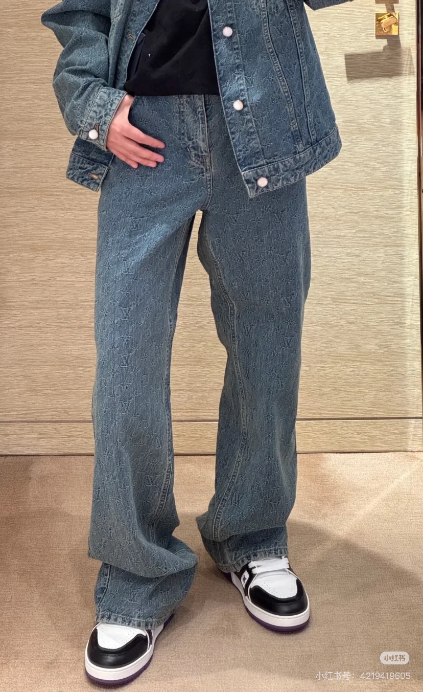 LV 暗紋老花香腸褲（直筒牛仔褲）