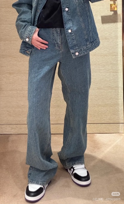 LV 暗紋老花香腸褲（直筒牛仔褲）