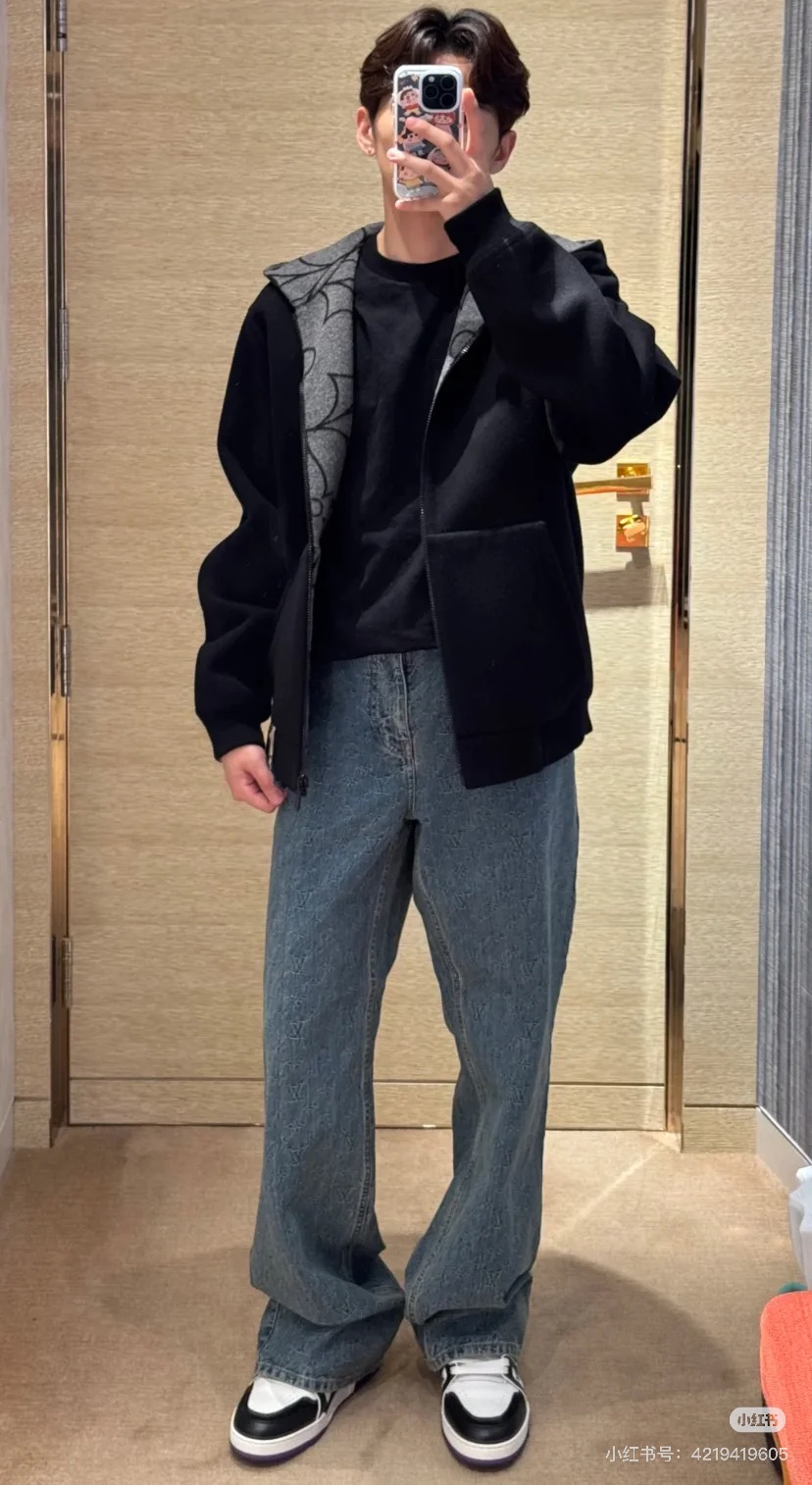 LV 暗紋老花香腸褲（直筒牛仔褲）