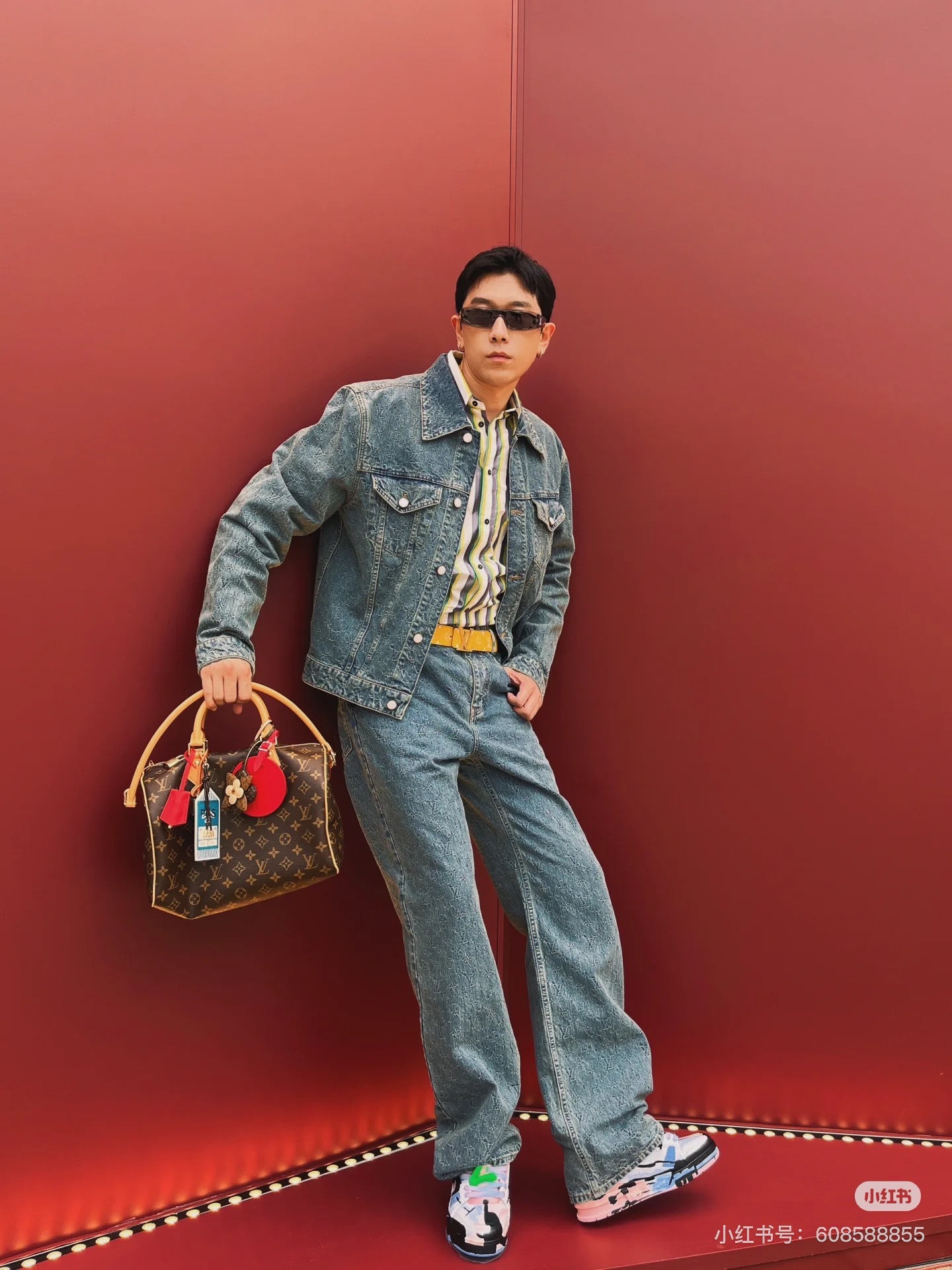 LV 暗紋老花香腸褲（直筒牛仔褲）