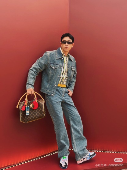 LV 暗紋老花香腸褲（直筒牛仔褲）