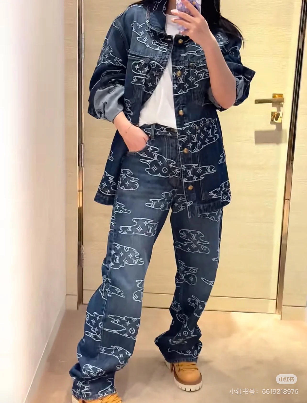 LV / 路易 SS25 雲朵提花牛仔套裝長褲