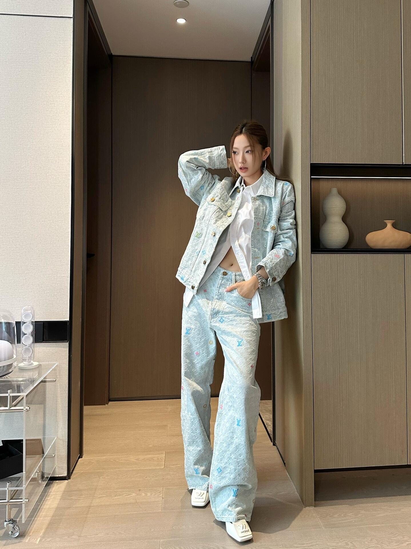 LOUIS VUITTON 糖果刺繡提花牛仔褲