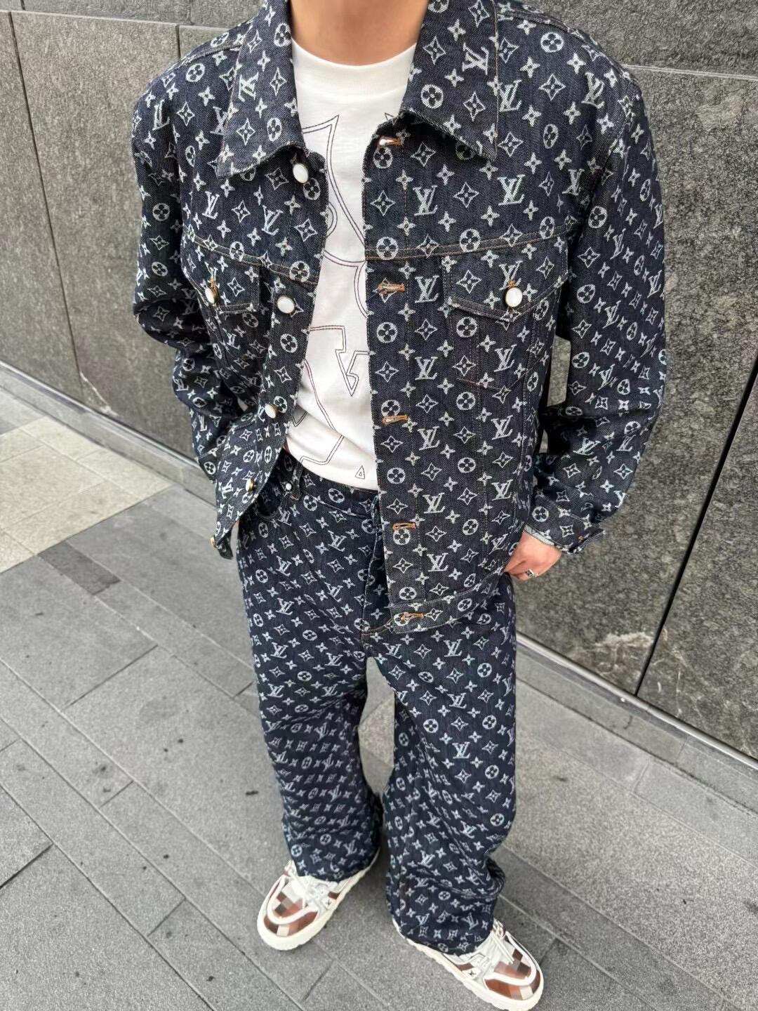 LOUIS VUITTON 老花香腸滿印提花牛仔長褲