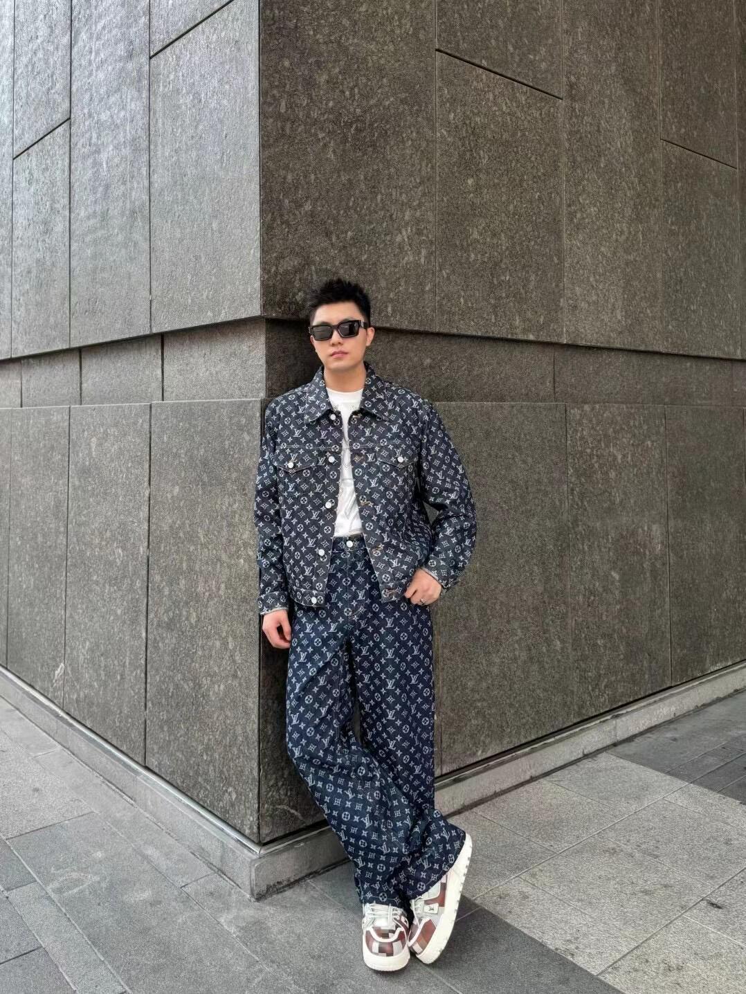 LOUIS VUITTON 老花香腸滿印提花牛仔長褲