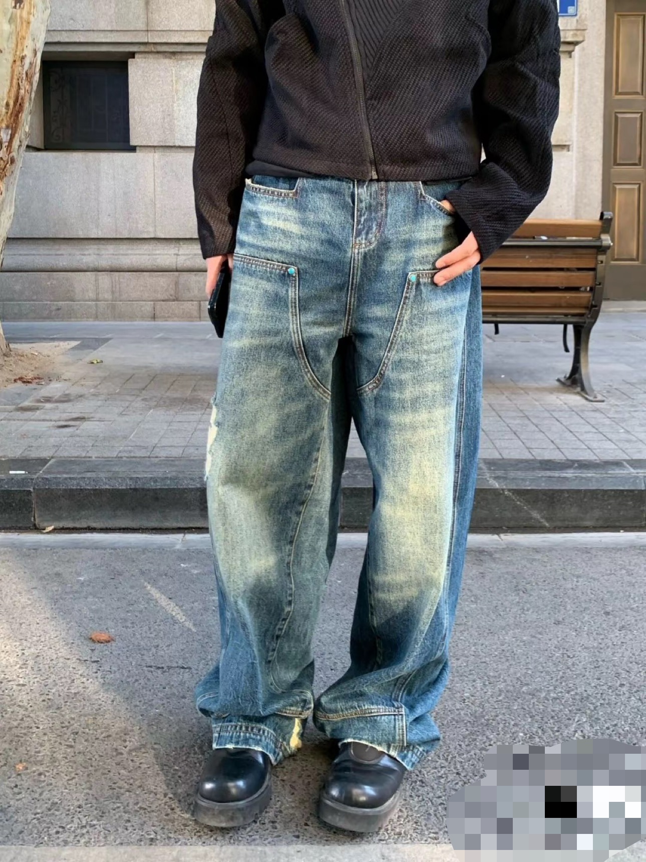 LOUIS VUITTON 老花香腸滿印提花牛仔長褲