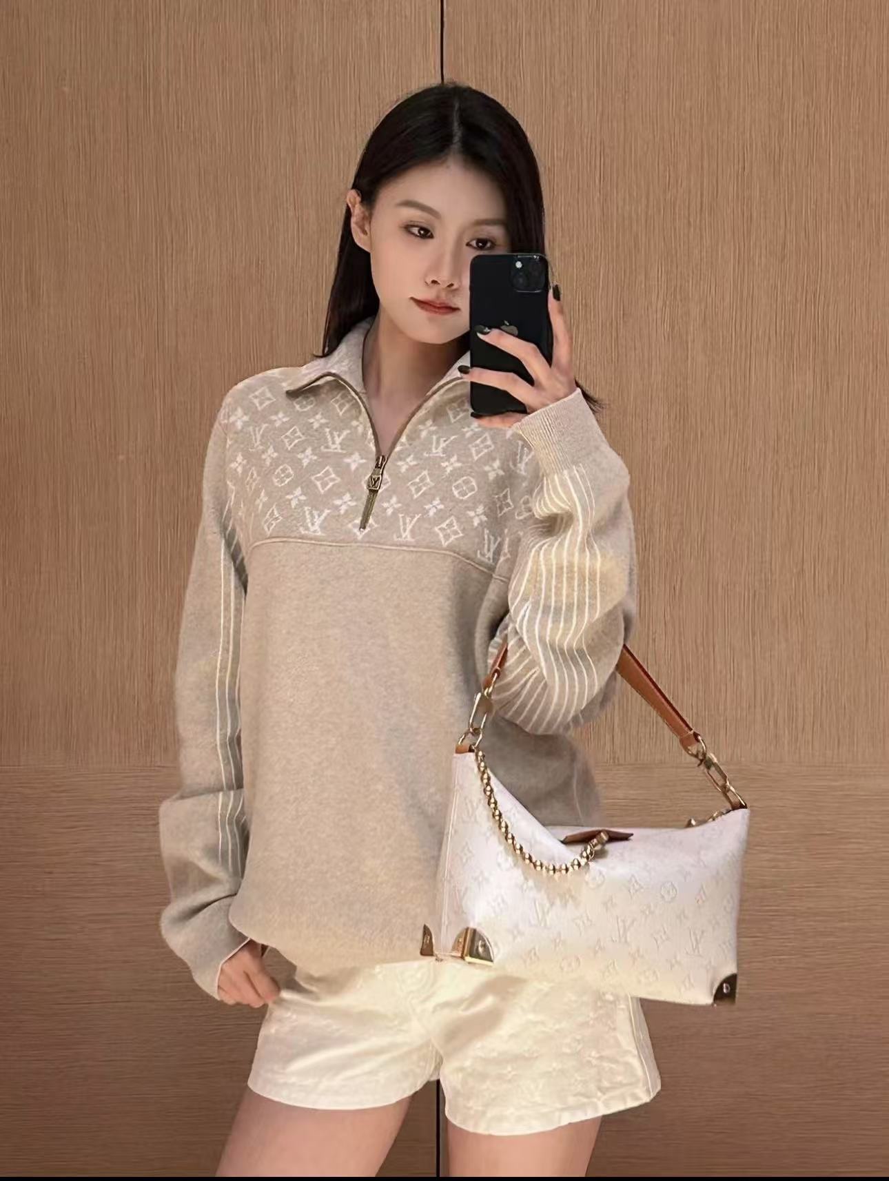 LV罗纹绵羊毛半拉链套头衫