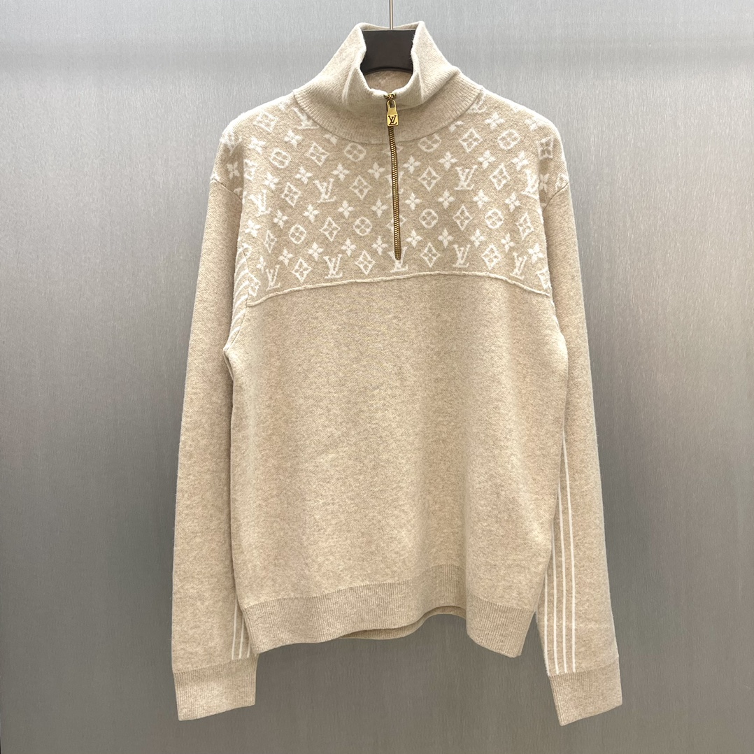 LV罗纹绵羊毛半拉链套头衫