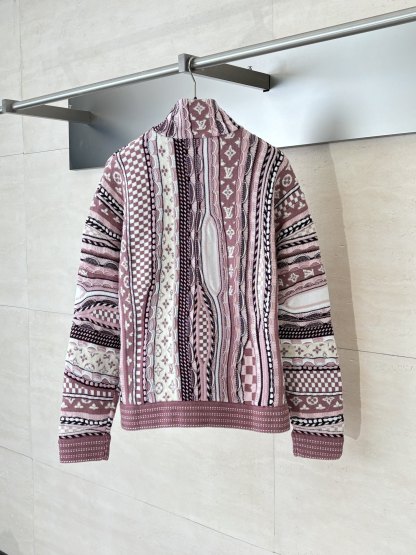 LV / 路易 25 秋冬 聯名 Nigo 系列 Monogram 花卉提花重工半拉鍊立領毛衣