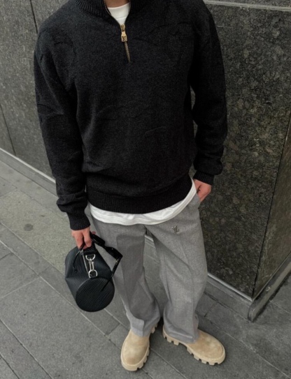 LOUIS VUITTON 嵌花暗紋拉鍊 POLO 衛羊毛衫