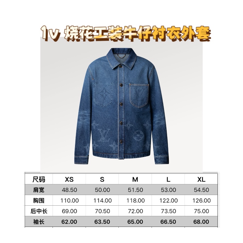 LV SS26 藍色燒花牛仔翻領單排扣長袖夾克外套